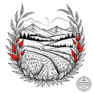 Tattoo design: a landscape of fertile fields... - эскиз тату (№1753238509_0, 23.07.2025 02:41) — tattoo-photo.ru