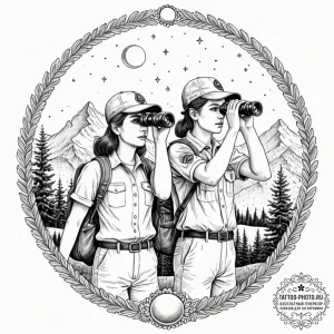 A sketch of the main characters from moonrise... - эскиз тату (№1753241727_0, 23.07.2025 03:35) — tattoo-photo.ru
