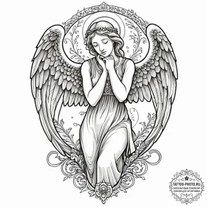A weeping angel statue, tattoo line art, orna... - эскиз тату (№1753245456_0, 23.07.2025 04:37) — tattoo-photo.ru