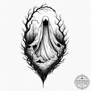 Tattoo design a ghostly specter emerging from... - эскиз тату (№1753250716_0, 23.07.2025 06:05) — tattoo-photo.ru