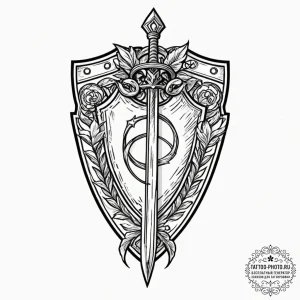 Tattoo design a pixelated sword and shield cr... - эскиз тату (№1753253456_0, 23.07.2025 06:50) — tattoo-photo.ru