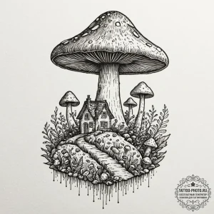 Tattoo design a mushroom with a detailed, fan... - эскиз тату (№1753253607_0, 23.07.2025 06:53) — tattoo-photo.ru