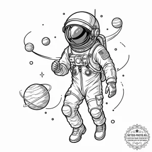 Tattoo sketch a tiny astronaut holding onto a... - эскиз тату (№1753254672_0, 23.07.2025 07:11) — tattoo-photo.ru