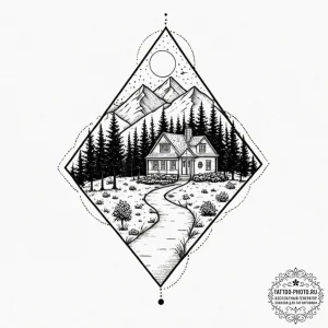 A linework tattoo of the "there's no place li... - эскиз тату (№1753255282_0, 23.07.2025 07:21) — tattoo-photo.ru