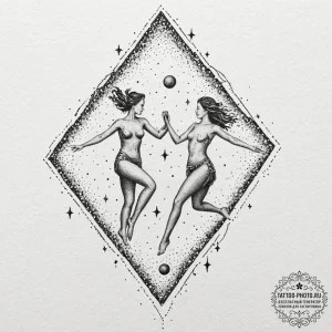 Tattoo design a "celestial dance" of two figu... - эскиз тату (№1753258026_0, 23.07.2025 08:07) — tattoo-photo.ru