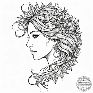 Tattoo design a virgo maiden's profile, outli... - эскиз тату (№1753258103_0, 23.07.2025 08:08) — tattoo-photo.ru