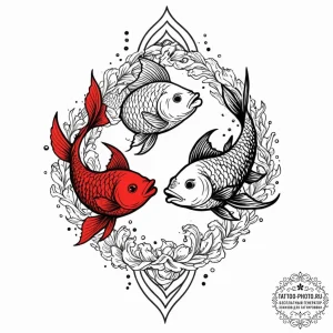 Tattoo design pisces fish, one in dotwork, th... - эскиз тату (№1753262292_0, 23.07.2025 09:18) — tattoo-photo.ru