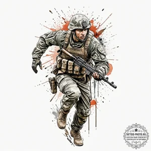 Tattoo design a dynamic image of a soldier or... - эскиз тату (№1753264861_0, 23.07.2025 10:01) — tattoo-photo.ru