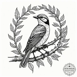 Tattoo sketch a stylized songbird perched on... - эскиз тату (№1753265030_0, 23.07.2025 10:03) — tattoo-photo.ru