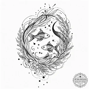 Tattoo design pisces fish as ancient spiritua... - эскиз тату (№1753265288_0, 23.07.2025 10:08) — tattoo-photo.ru