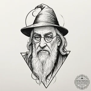 A sketch of professor dumbledore, with his ha... - эскиз тату (№1753265940_0, 23.07.2025 10:19) — tattoo-photo.ru