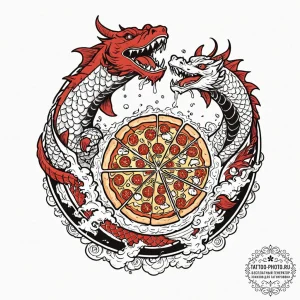 A candid shot of friends sharing a pizza and... - эскиз тату (№1753266642_0, 23.07.2025 10:30) — tattoo-photo.ru