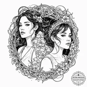 A trash polka portrait of the main characters... - эскиз тату (№1753266725_0, 23.07.2025 10:32) — tattoo-photo.ru