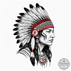 Tattoo sketch a native american warrior's hea... - эскиз тату (№1753270037_0, 23.07.2025 11:27) — tattoo-photo.ru