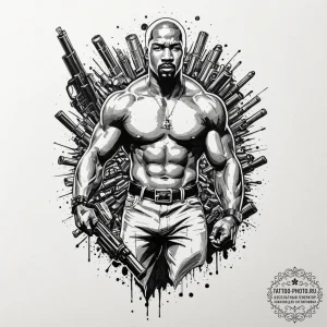 A sketch of luke cage, with his unbreakable s... - эскиз тату (№1753271921_0, 23.07.2025 11:58) — tattoo-photo.ru