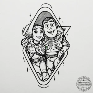 A sketch of buzz lightyear and woody from toy... - эскиз тату (№1753275079_0, 23.07.2025 12:51) — tattoo-photo.ru