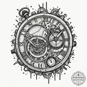 Tattoo sketch a broken watch, symbolizing liv... - эскиз тату (№1753275599_0, 23.07.2025 12:59) — tattoo-photo.ru