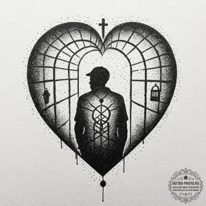 Tattoo sketch a person's silhouette with a lo... - эскиз тату (№1753276294_0, 23.07.2025 13:11) — tattoo-photo.ru