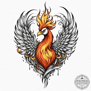 Tattoo sketch a phoenix's heart, a glowing em... - эскиз тату (№1753276716_0, 23.07.2025 13:18) — tattoo-photo.ru