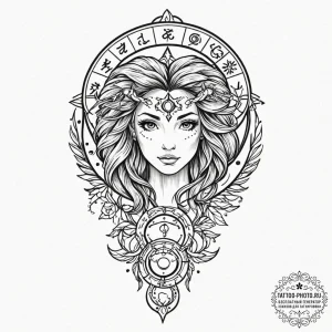 Tattoo design a zodiac symbol merged with a h... - эскиз тату (№1753277271_0, 23.07.2025 13:27) — tattoo-photo.ru