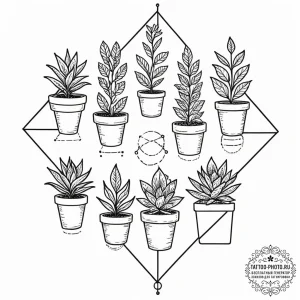 Tattoo design a collection of potted plants o... - эскиз тату (№1753277615_0, 23.07.2025 13:33) — tattoo-photo.ru