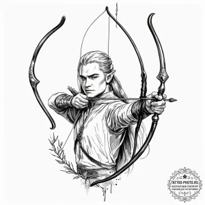 A sketch of legolas with his bow, graceful an... - эскиз тату (№1753277711_0, 23.07.2025 13:35) — tattoo-photo.ru