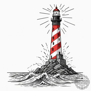 A solitary lighthouse being battered by storm... - эскиз тату (№1753277787_0, 23.07.2025 13:36) — tattoo-photo.ru