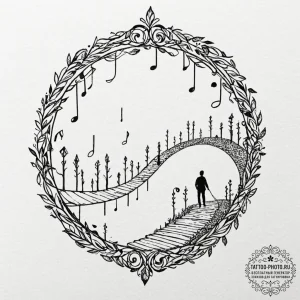 Tattoo sketch a person walking on a path made... - эскиз тату (№1753277889_0, 23.07.2025 13:38) — tattoo-photo.ru