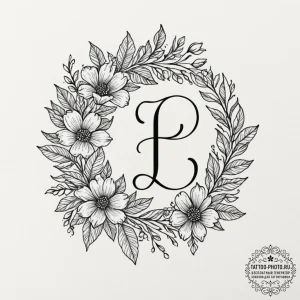 Tattoo sketch a floral design with hidden ini... - эскиз тату (№1753278242_0, 23.07.2025 13:44) — tattoo-photo.ru