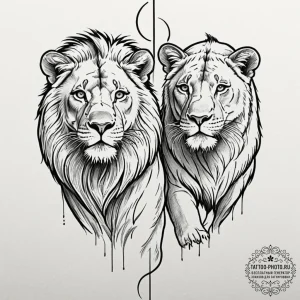 Tattoo sketch a powerful image of a lion and... - эскиз тату (№1753278407_0, 23.07.2025 13:46) — tattoo-photo.ru