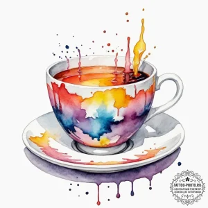 A graphic novel panel of the "teacup" scene f... - эскиз тату (№1753278562_0, 23.07.2025 13:49) — tattoo-photo.ru