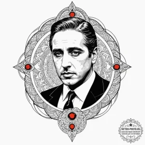 A trash polka composition of michael corleone... - эскиз тату (№1753280032_0, 23.07.2025 14:13) — tattoo-photo.ru