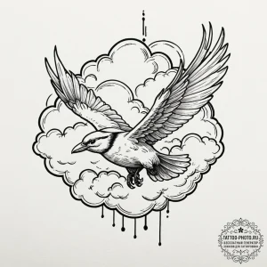 Tattoo sketch a cloud turning into a bird in... - эскиз тату (№1753280307_0, 23.07.2025 14:18) — tattoo-photo.ru