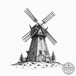 The interior of a working, historic windmill.... - эскиз тату (№1753280469_0, 23.07.2025 14:21) — tattoo-photo.ru