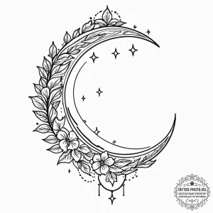 Tattoo sketch a crescent moon on one, a tiny... - эскиз тату (№1753281860_0, 23.07.2025 14:44) — tattoo-photo.ru