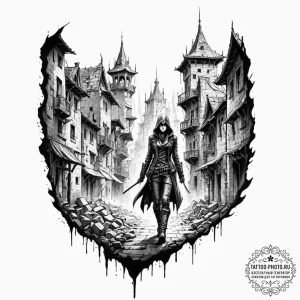 Tattoo sketch a shadowy figure of a rogue or... - эскиз тату (№1753282045_0, 23.07.2025 14:47) — tattoo-photo.ru