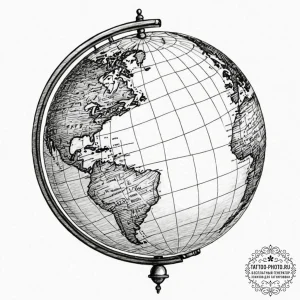 Globe, artistic tattoo sketch, on a clean whi... - эскиз тату (№1753282137_0, 23.07.2025 14:48) — tattoo-photo.ru
