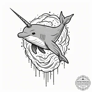 Narwhal, tattoo sketch design, muted color pa... - эскиз тату (№1753282842_0, 23.07.2025 15:00) — tattoo-photo.ru