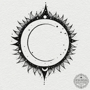 Tattoo design: a solar eclipse motif, with da... - эскиз тату (№1753283798_0, 23.07.2025 15:16) — tattoo-photo.ru