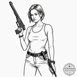 A sketch of sarah connor from t2, strong and... - эскиз тату (№1753283962_0, 23.07.2025 15:19) — tattoo-photo.ru