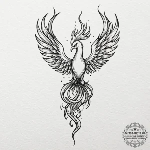Tattoo sketch: a phoenix rising from flames,... - эскиз тату (№1753285837_0, 23.07.2025 15:50) — tattoo-photo.ru