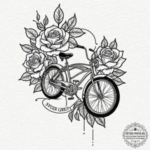 A beautifully restored vintage bicycle leanin... - эскиз тату (№1753286896_0, 23.07.2025 16:08) — tattoo-photo.ru