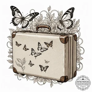 Tattoo design a classic suitcase, but when op... - эскиз тату (№1753288414_0, 23.07.2025 16:33) — tattoo-photo.ru