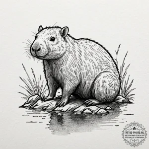 A capybara chilling in a hot spring, concept... - эскиз тату (№1753289185_0, 23.07.2025 16:46) — tattoo-photo.ru