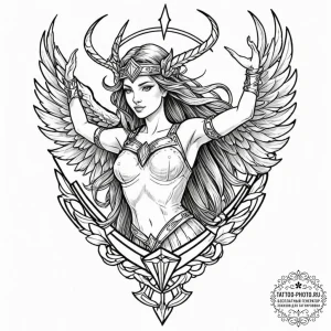 Valkyrie, tattoo flash sheet design, black ou... - эскиз тату (№1753290171_0, 23.07.2025 17:02) — tattoo-photo.ru
