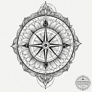 Tattoo design a flower that is also a compass... - эскиз тату (№1753290714_0, 23.07.2025 17:11) — tattoo-photo.ru