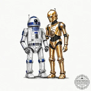 21. a watercolor sketch of r2-d2 and c-3po, b... - эскиз тату (№1753292066_0, 23.07.2025 17:34) — tattoo-photo.ru