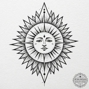Tattoo sketch: a kolovrat integrated into a s... - эскиз тату (№1753292336_0, 23.07.2025 17:38) — tattoo-photo.ru