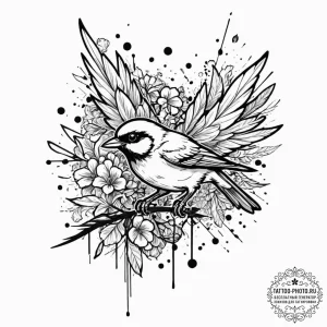 Tattoo design a small, clean outline of a bir... - эскиз тату (№1753293723_0, 23.07.2025 18:02) — tattoo-photo.ru