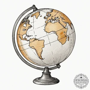 An antique globe, tattoo drawing outline, mut... - эскиз тату (№1753294064_0, 23.07.2025 18:07) — tattoo-photo.ru